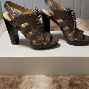 Coach Textured Metallic Pewter Platform Heels